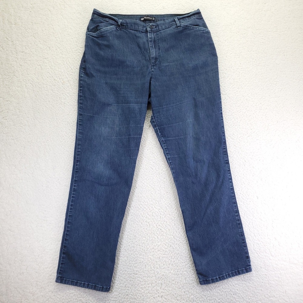 Lee Relaxed Fit Straight Leg Jeans Dark Wash Blue Stretch Denim Womens 14M